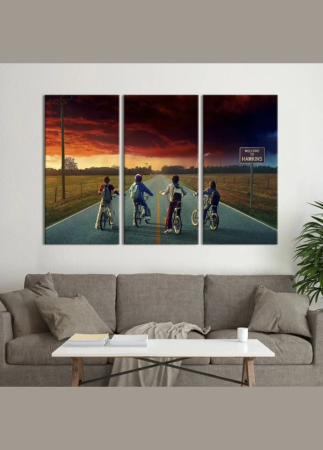 Модульна картина на полотні триптих Персонажі Stranger Things 78x48 см (1416-31) KilArt (380007270)