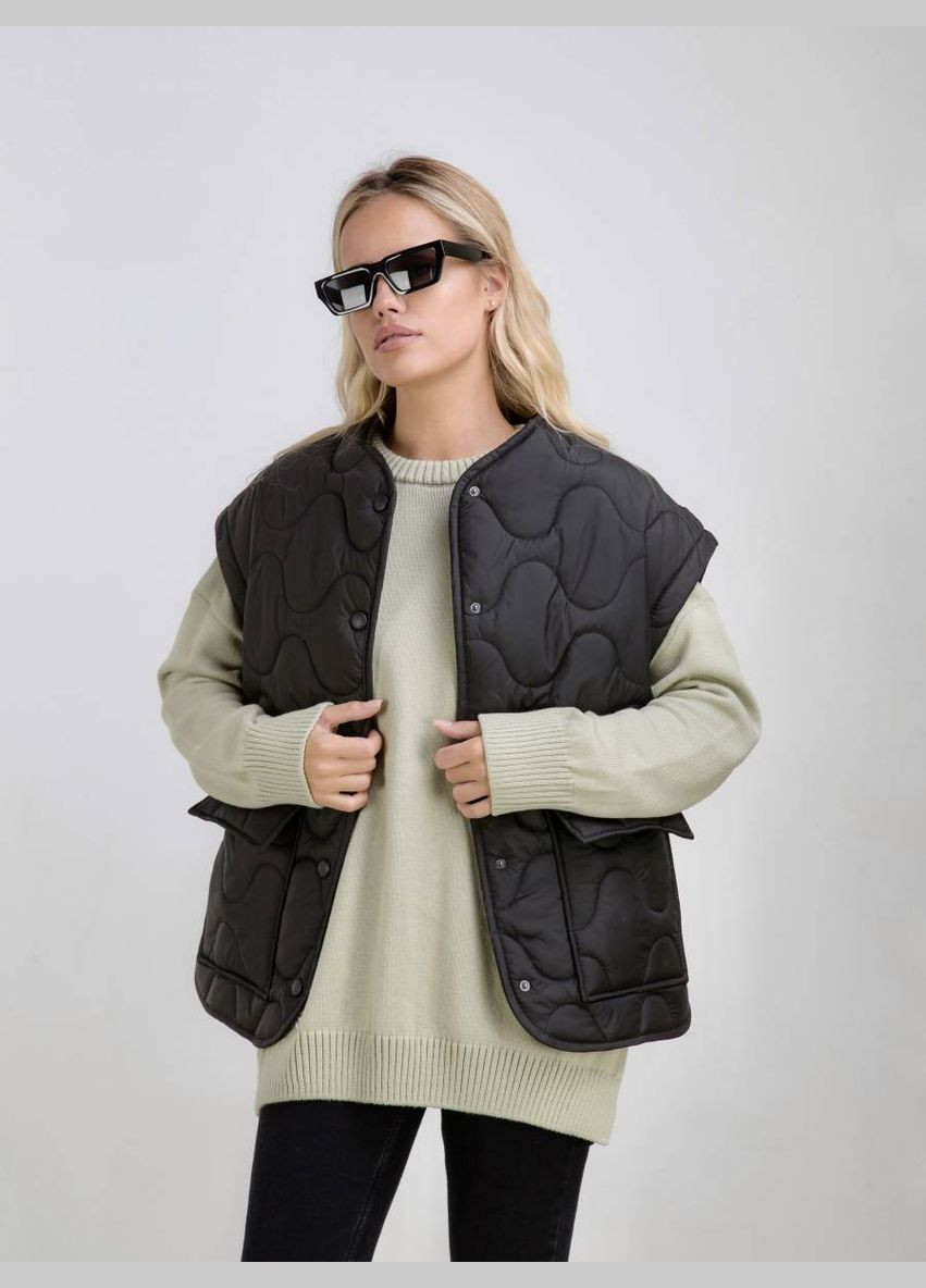 Черная демисезонная куртка-жилет Romashka Буффало