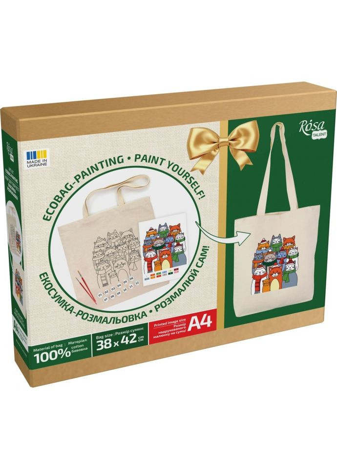 Набір для розфарбовування еко-сумки "Коти в шапках" N0003646 Rosa (369444927)