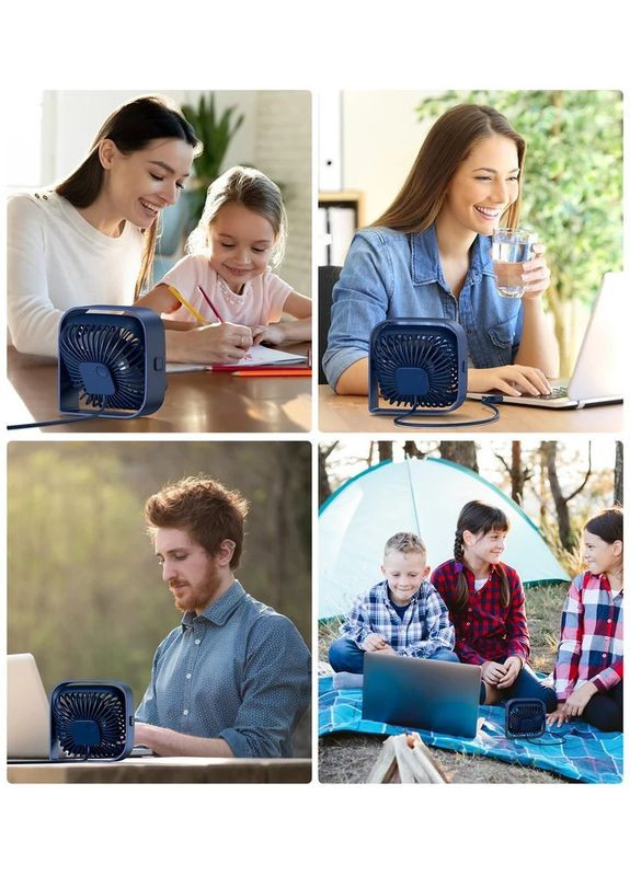 Портативный USB вентилятор синий с вращением на 360 градусов 3 режима скорости TOPK (367926095)