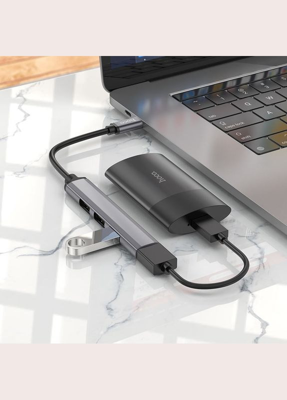 Хаб HB26 4-в-1 Type-C штекер на USB3.0 USB2.0*3 OTG Type C Grey Hoco (313237203)