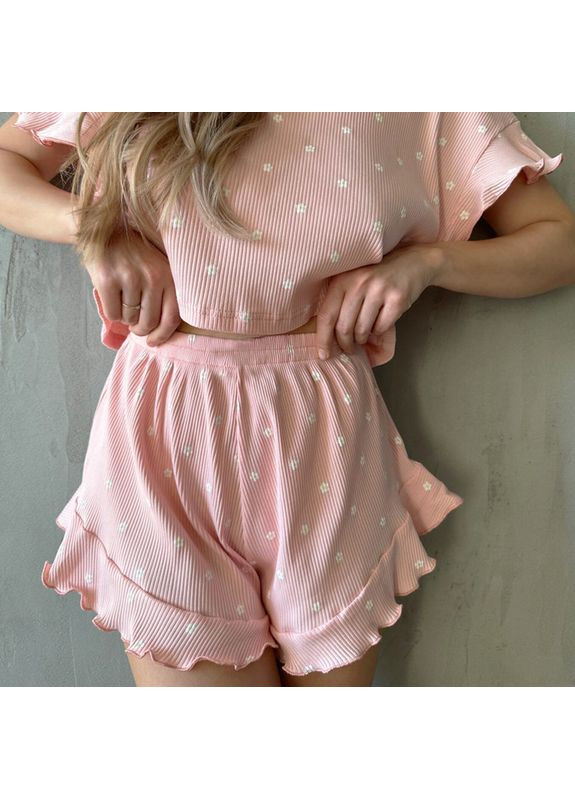 Рожева всесезон жіночий комплект для дому та сну sm24302y88dhx pink футболка та шорти жіноча піжама 5 шт. Lesko