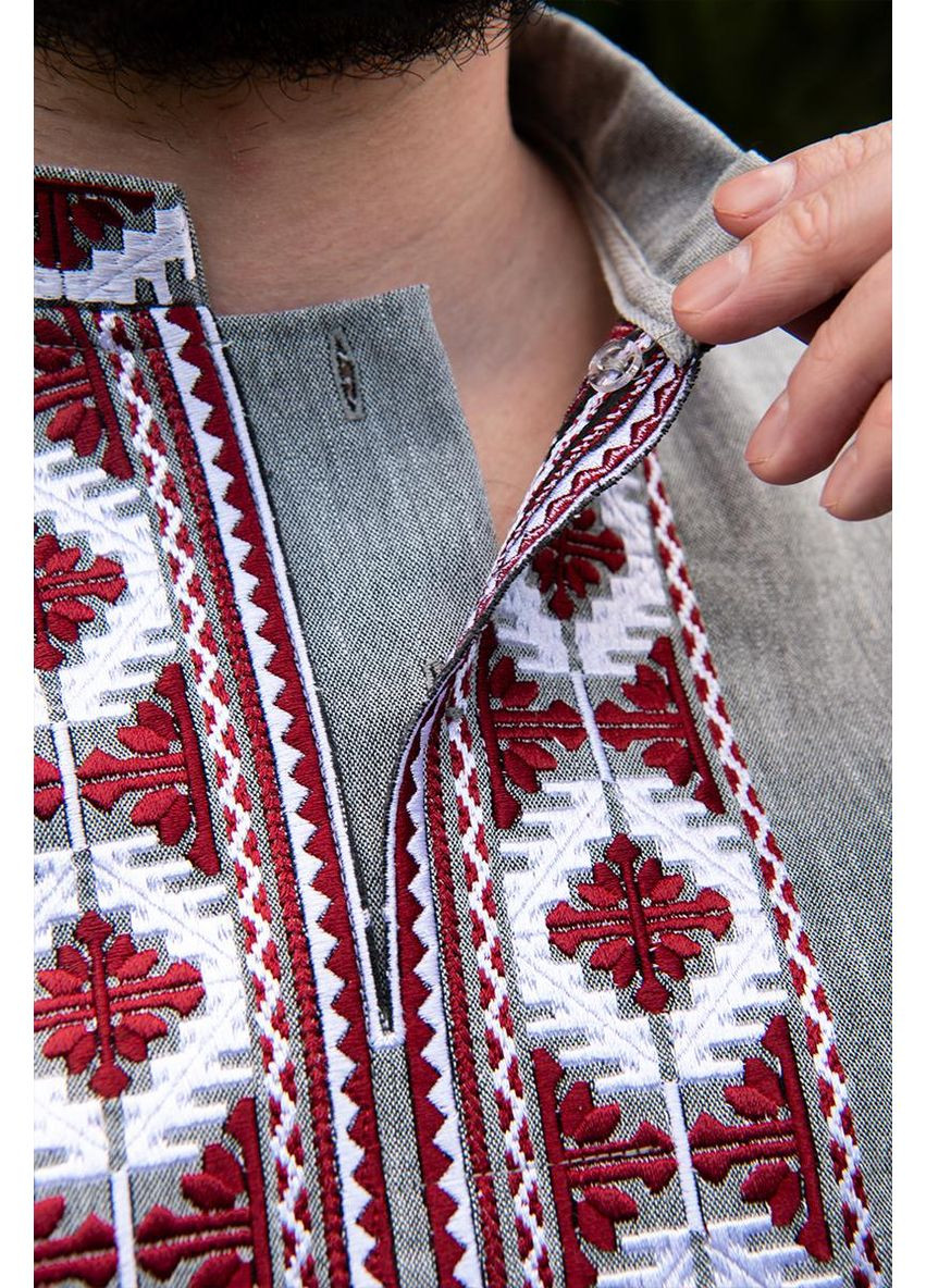 Серая мужская вышиванка пламя серая V&V (367254454)