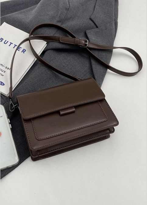 Женская классическая сумка большая 2834-2 на ремне кросс-боди на три отдела темно коричневая No Brand (296008192)