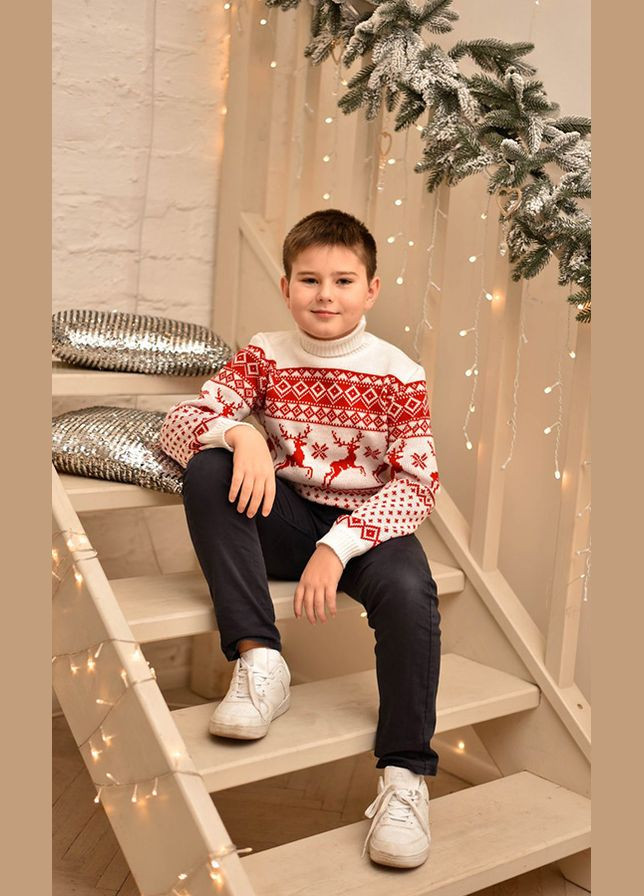 Белый зимний свитер новогодний для мальчика redcat No Brand