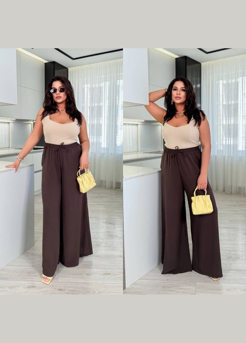Женские летние широкие брюки палаццо на резинке жатка весна лето коричневые шоколадные черные бордовые Україна (334669304)