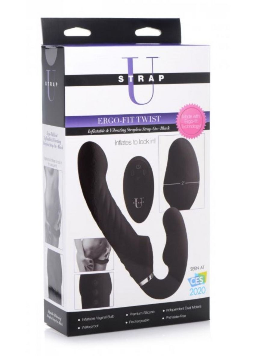 Страпон безременний з вібрацією, рельєфний, з дистанційним пультом, чорний Strap U (297134994)