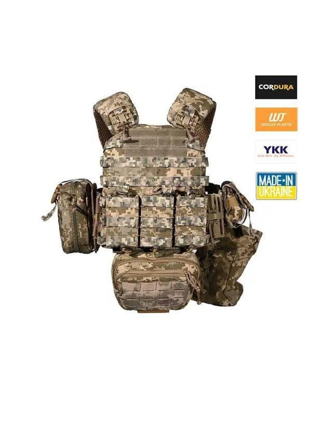 Тактична плитоноска М5 + 6 підсумків (без плит) Піксель No Brand (332635002)