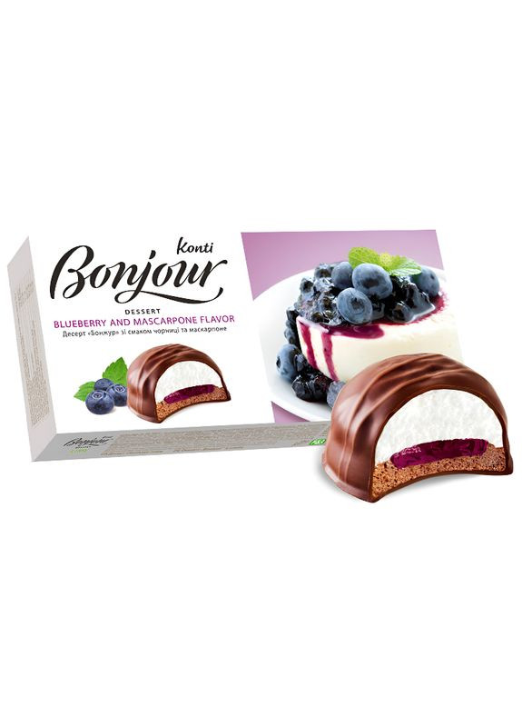 Десерт Bonjour KONTI со вкусом черники и маскарпоне 232г (22-0134) Кукумбер (328445030)