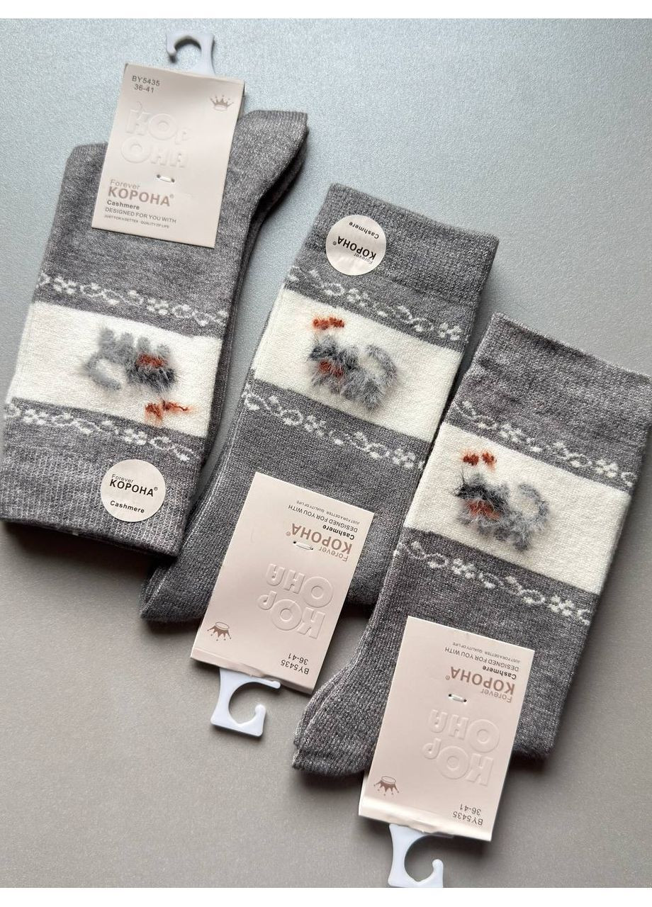 Сірі 1 пара кашемірові високі шкарпетки з принтом Корона (369621998)