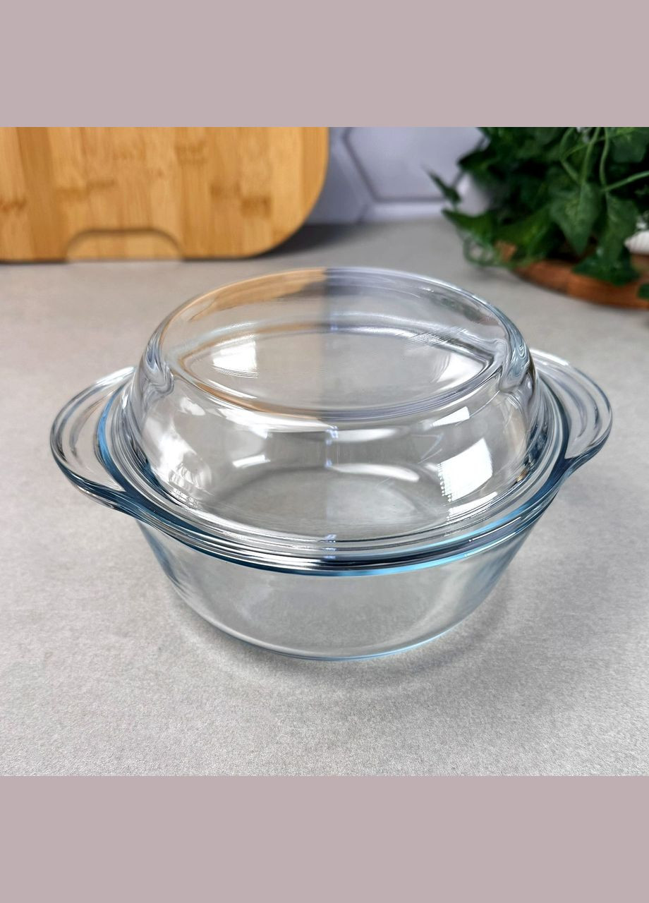 Стеклянная кастрюля с крышкой Borcam 800 мл круглая жаропрочная Pasabahce (316259997)