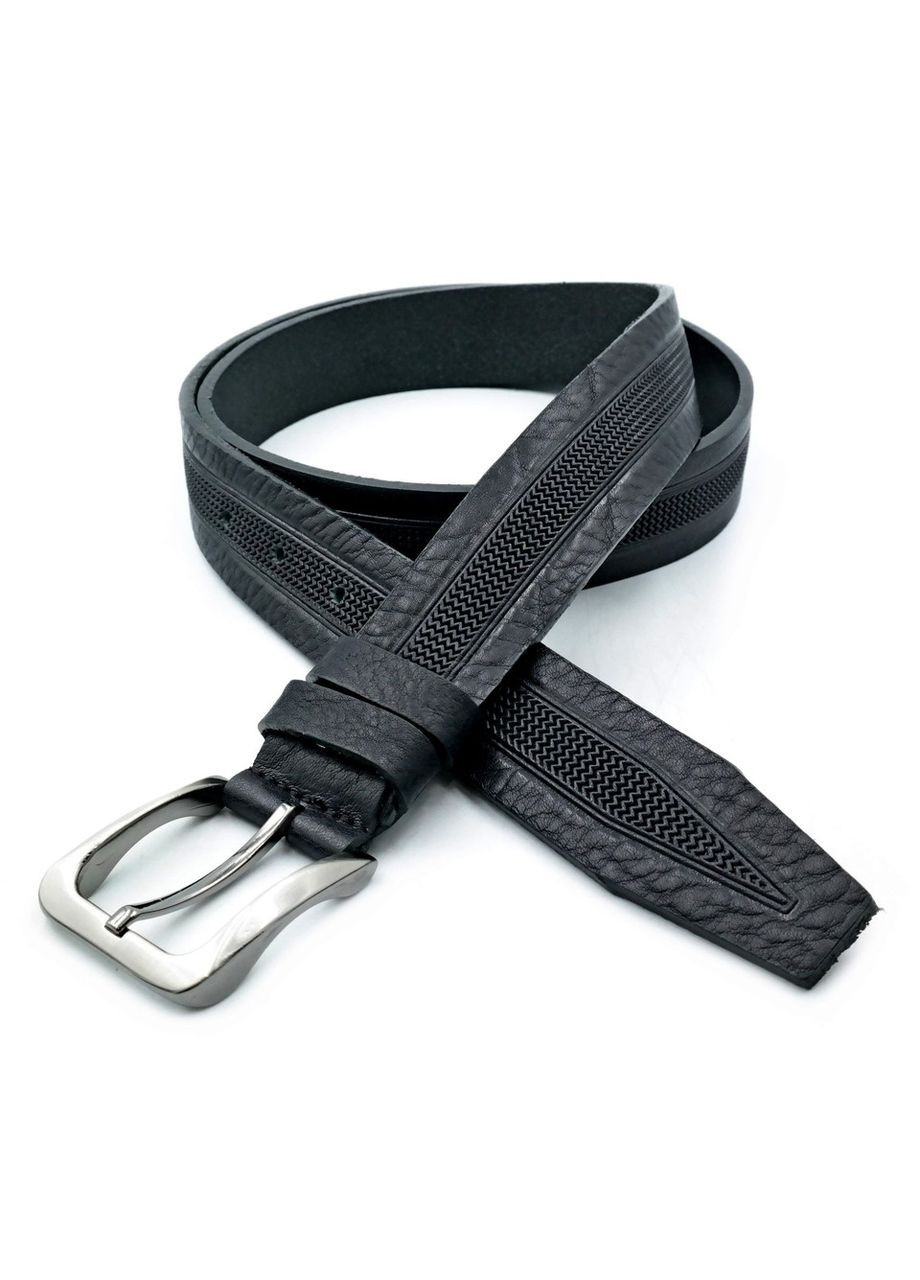 Кожаный мужской ремень 3,3х105-125 см Черный Weatro (302519522)