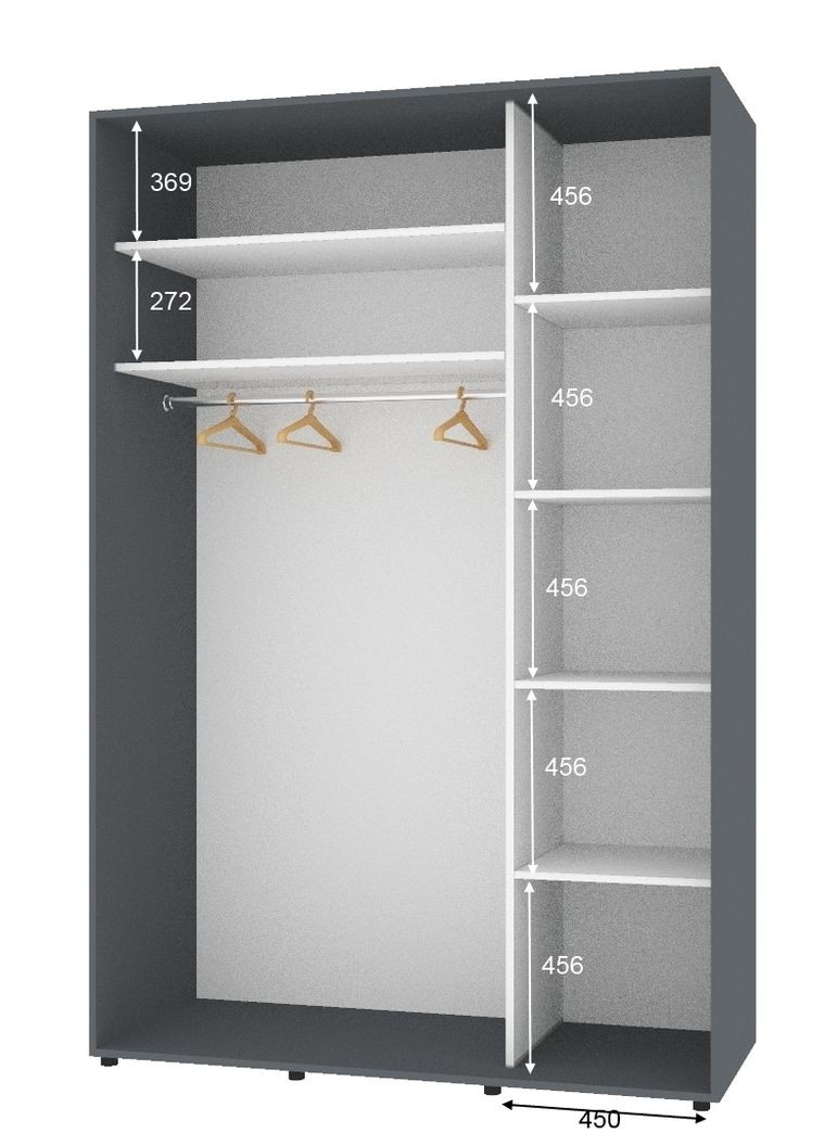 Шафа-купе дводверна 140*60*240 см Графіт ДСП + Дзеркало Стандарт Комфорт Меблі (360472457)