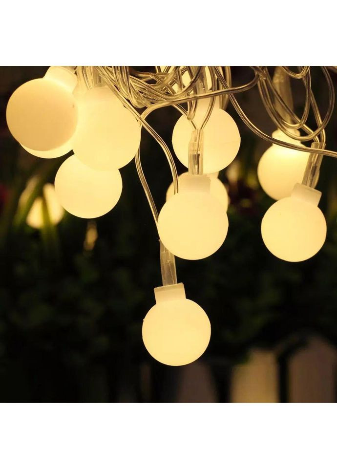 Светодиодная гирлянда белые шарики 10м тепло белая No Brand (368703223)