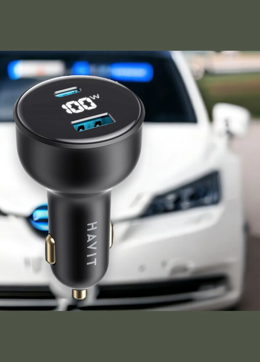 Автомобільний зарядний пристрій 100W HV-CC100W USB+USB-C зі швидкою зарядкою Havit (283299759)