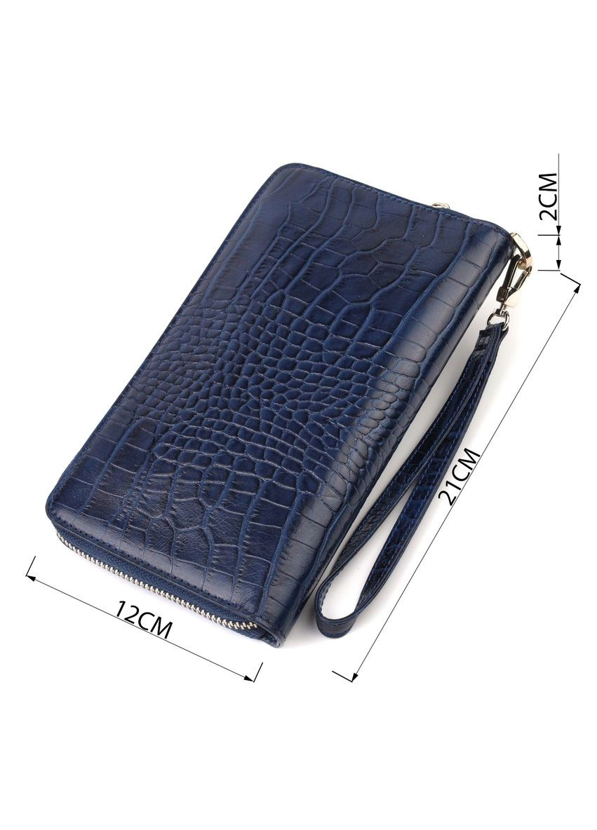 Клатч женский кожаный с тиснением под крокодила на молнии синий (sku_21922) No Brand (328219016)