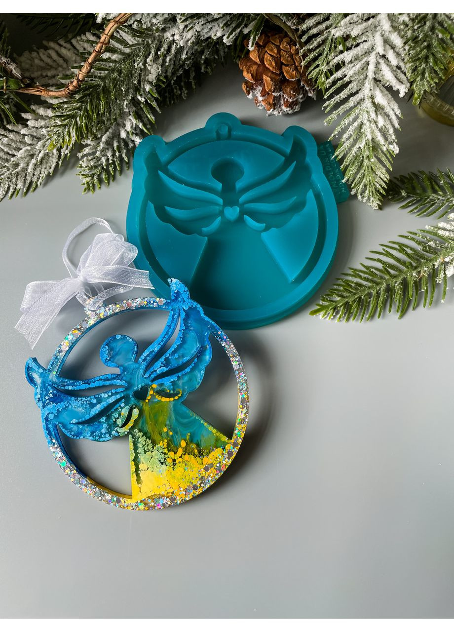 Молд Янгол в колі з серцем форма для новорічних іграшок на ялинку силіконова форма для епоксидної смоли No Brand (370566661)