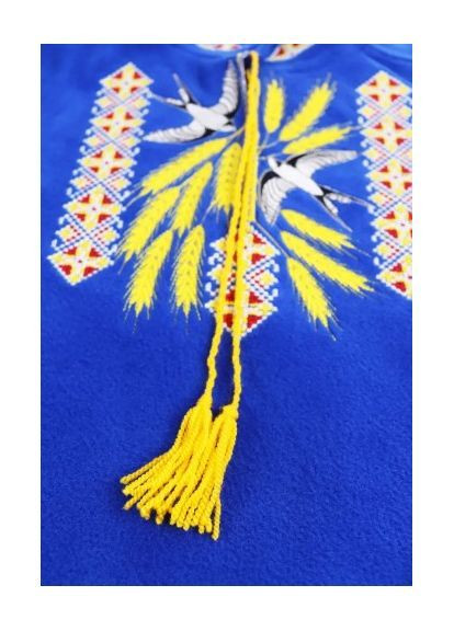 Синяя вышиванка флисовая для мальчика лилия длинный рукав флис (365776788)