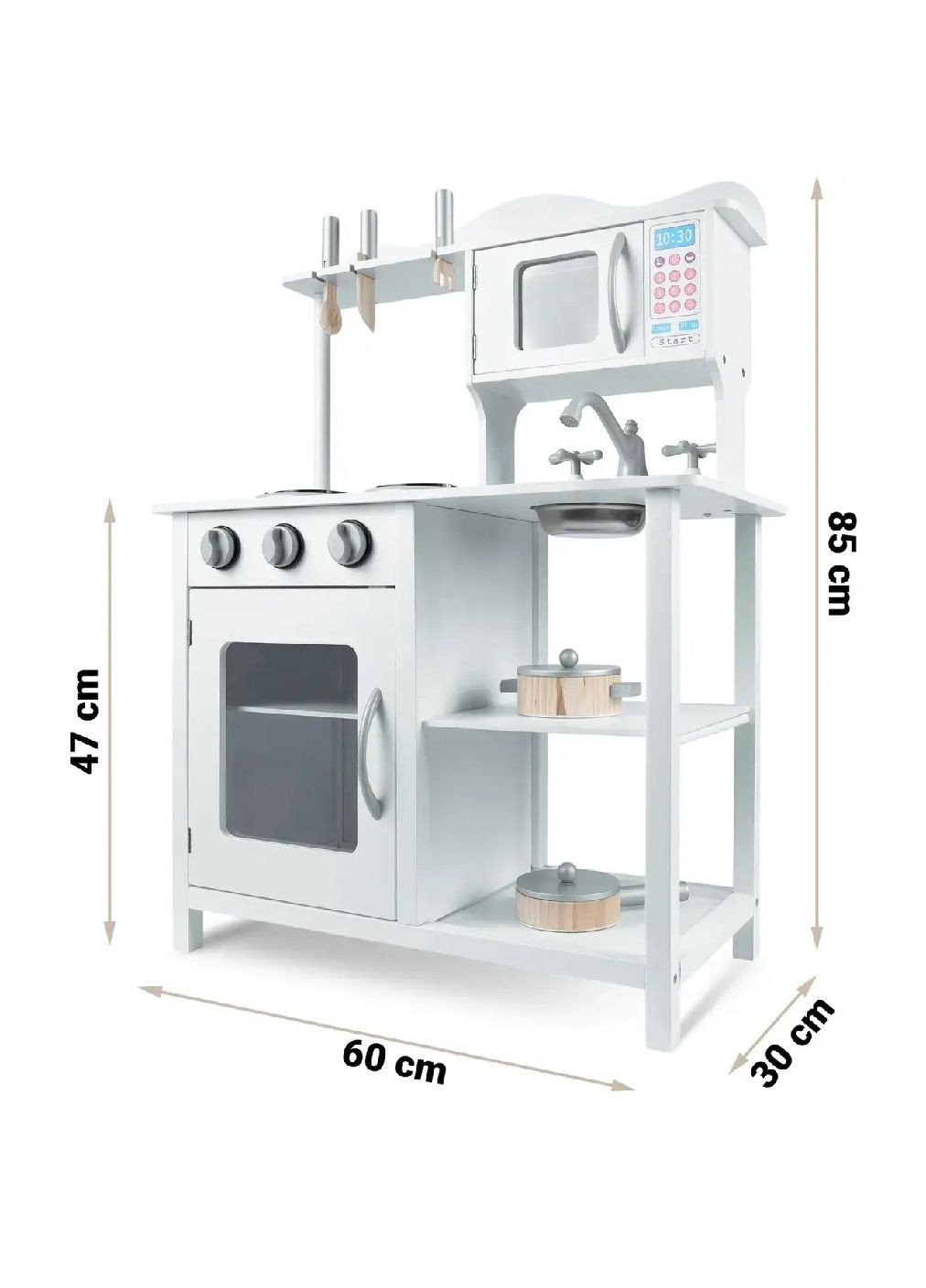 Детская игрушечная деревянная кухня игровой набор с посудой для детей девочек мальчиков 85х60х30 см (477145-Prob) Белая Unbranded (294908243)