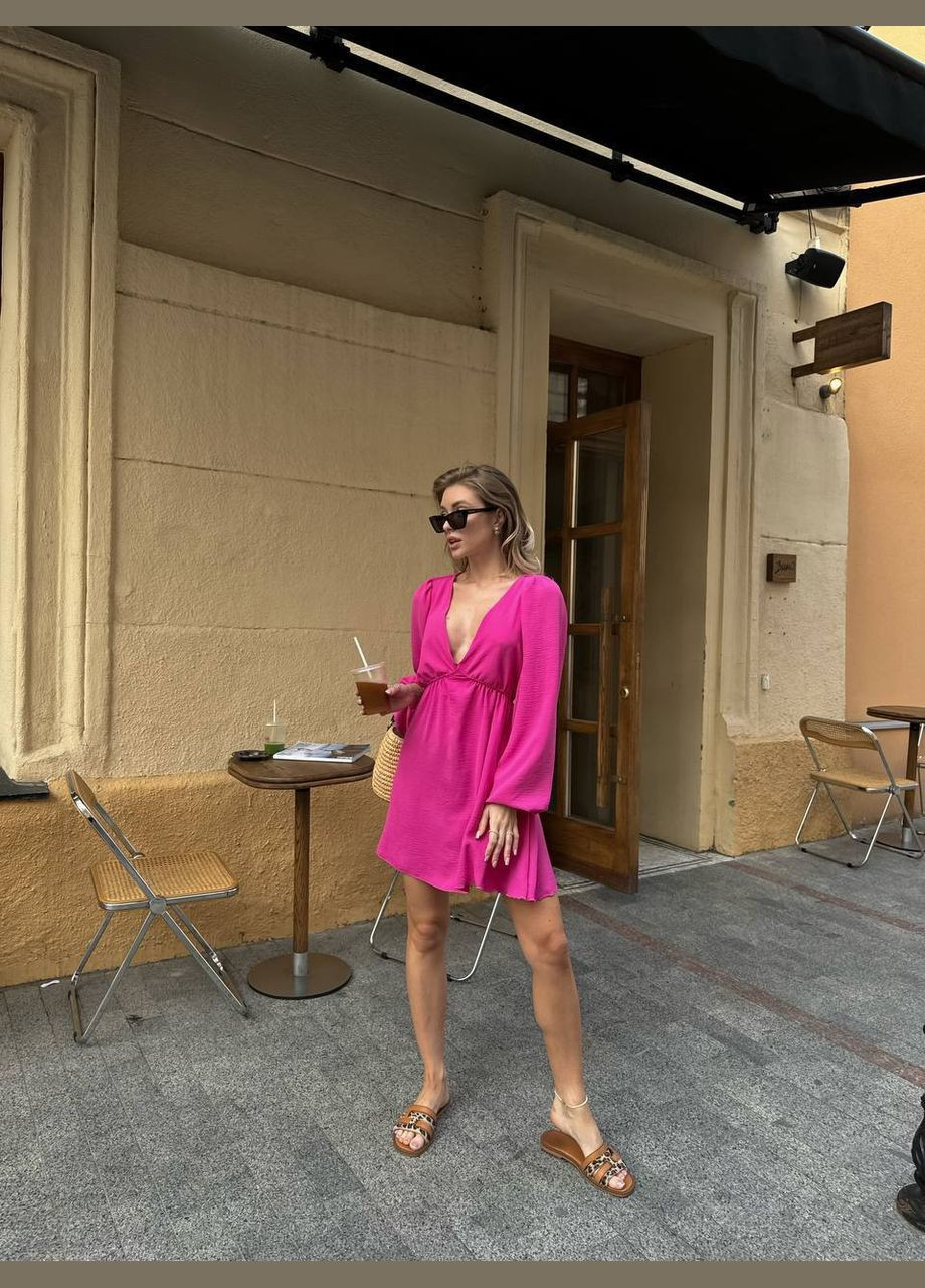 Фуксинова (кольору Фукія) ніжна літня сукня з декольте креп жатка No Brand