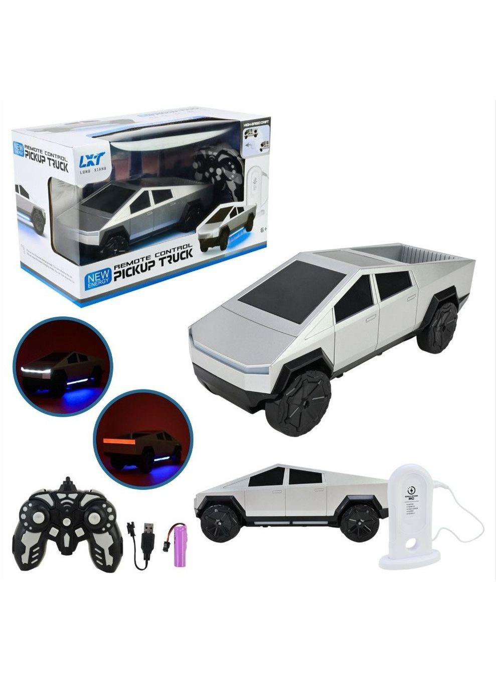 Машина на радіокеруванні Tesla Cybertruc 9076 підсвічування музика USB-кабель беззвучний режим в коробці 3.7 Вт Сірий No Brand (366734743)