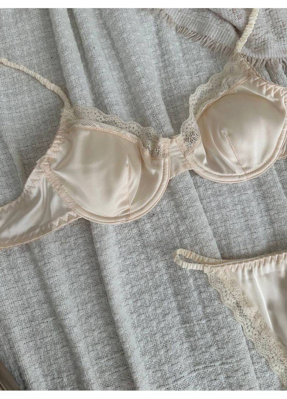 Молочный балконет комплект женского белья | сатиновая нежность, молочный Vital-Textile с косточками полиэстер, эластан