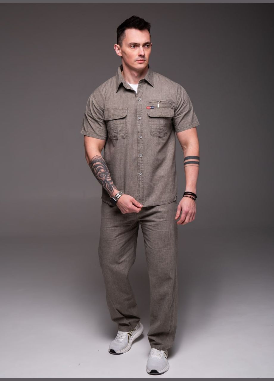 Бежевий літній чоловічий літній костюм з сорочкою з сорочкою, брючний Vakko