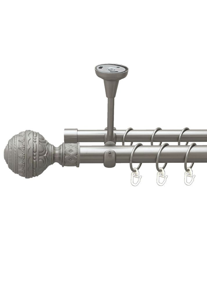Карниз Арабеска металлический двухрядный открытый к потолку гладкая труба Сатин 25\19 мм 300 см (00-00023863) ORVIT (300843261)