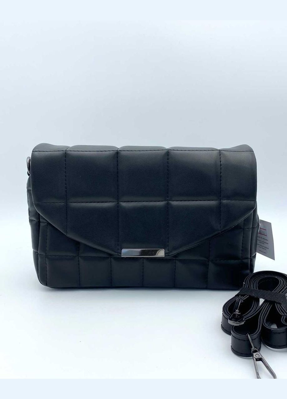 Женская кожаная сумка кросс-боди через плечо «Ронни» черная со стеганным узором WeLassie (298571096)