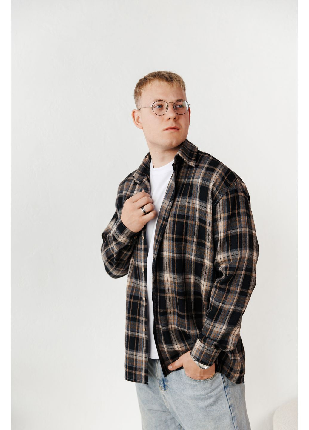 Черная повседневный, джинсовая, кэжуал рубашка в клетку No Brand