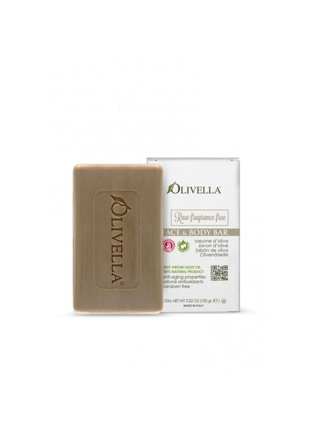 Мыло для лица и тела для чувствительной кожи без запаха на основе оливкового масла 100 г Olivella (298056064)