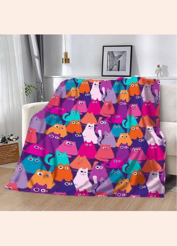 Плед покрывало Детское Безумные котики 135х160 Розовое Плюш-велюр No Brand (293517323)