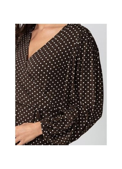 Коричневое кэжуал платье на запах Indiska в горошек