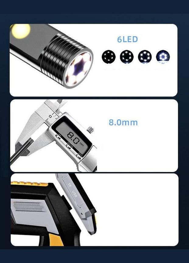 Эндоскоп автомобильный с монитором 4.3" ZCF К1 8 мм с жестким кабелем 1 м (R051157) IPS (349844817)