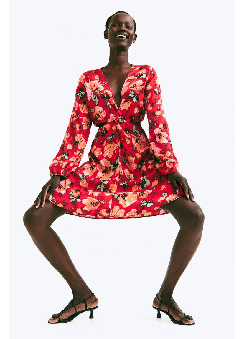 Комбинированное кэжуал платье из вискозы H&M однотонное