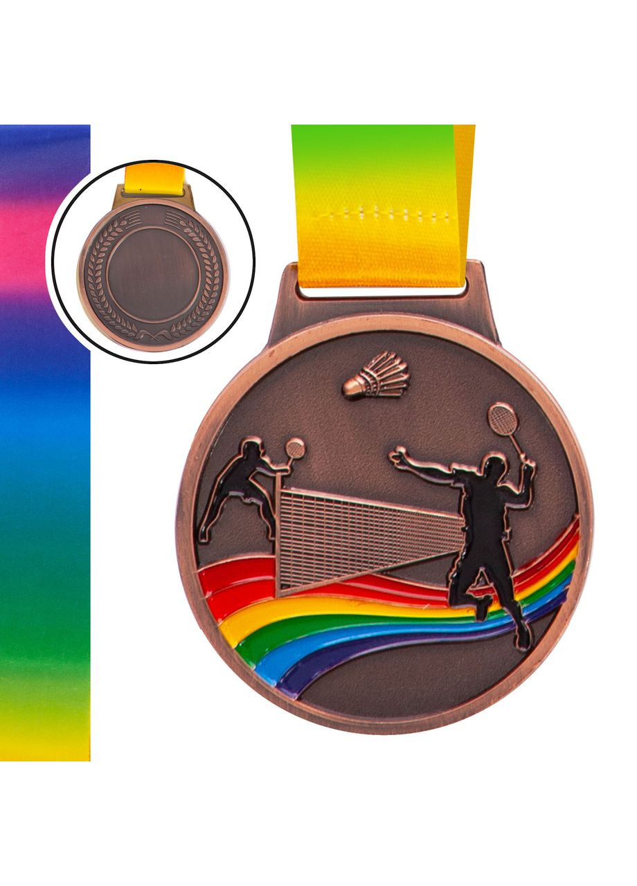 Медаль спортивна зі стрічкою кольорова d-6,5см Бадмінтон C-0346 (метал, 38g бронза) SP-Sport (361438690)