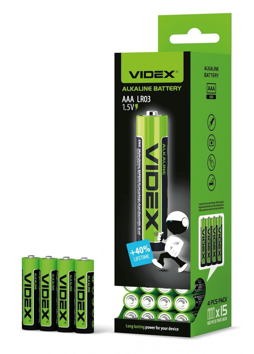 Батарейка щелочная LR03/AAA SHRINK 4шт Videx (302316401)