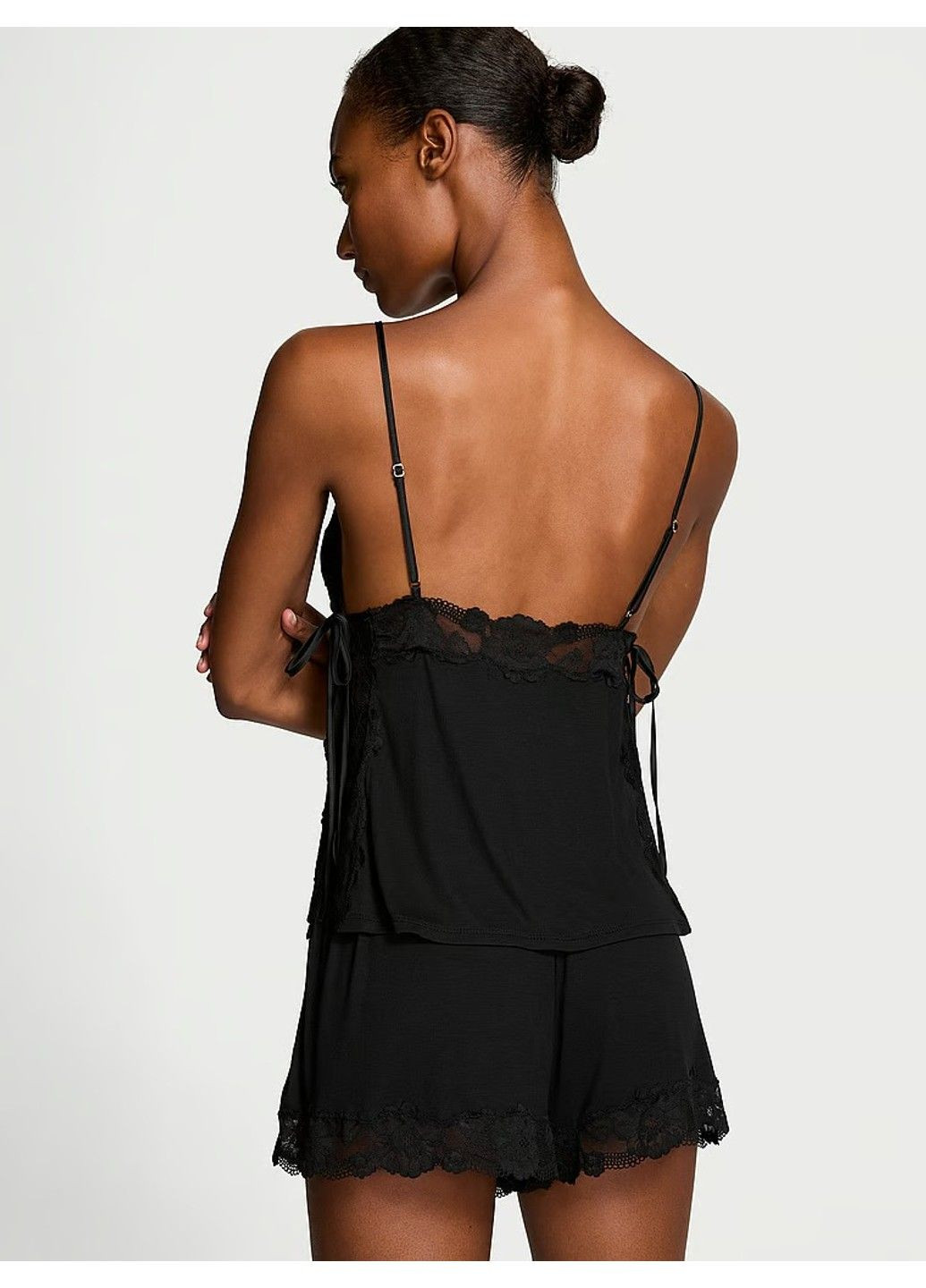 Чорна всесезон піжама ribbed modal & lace cami shorts set Victoria's Secret