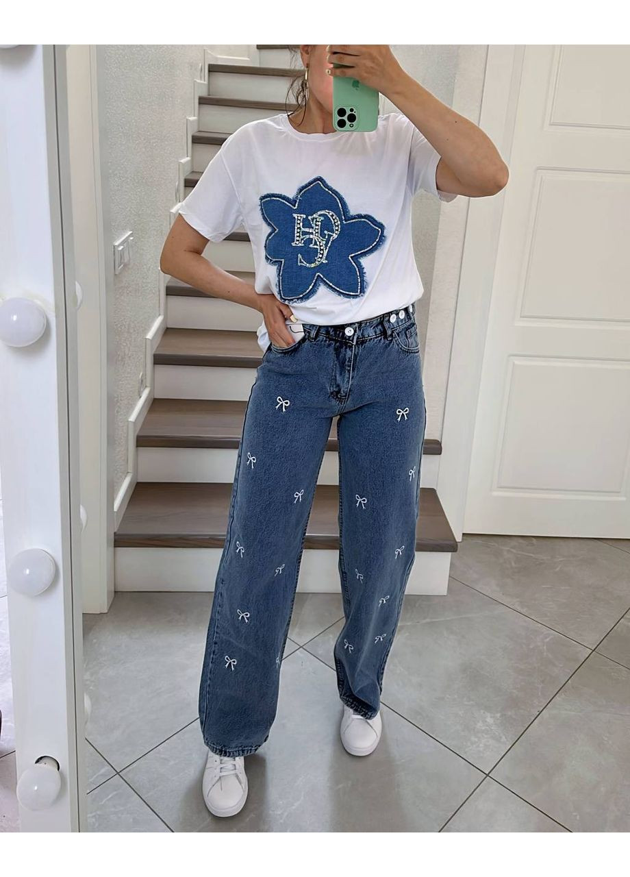 🎀 Джинси з вишивкою "Бантики" — заміри в описі GD/GL Модний простір - (360475813)