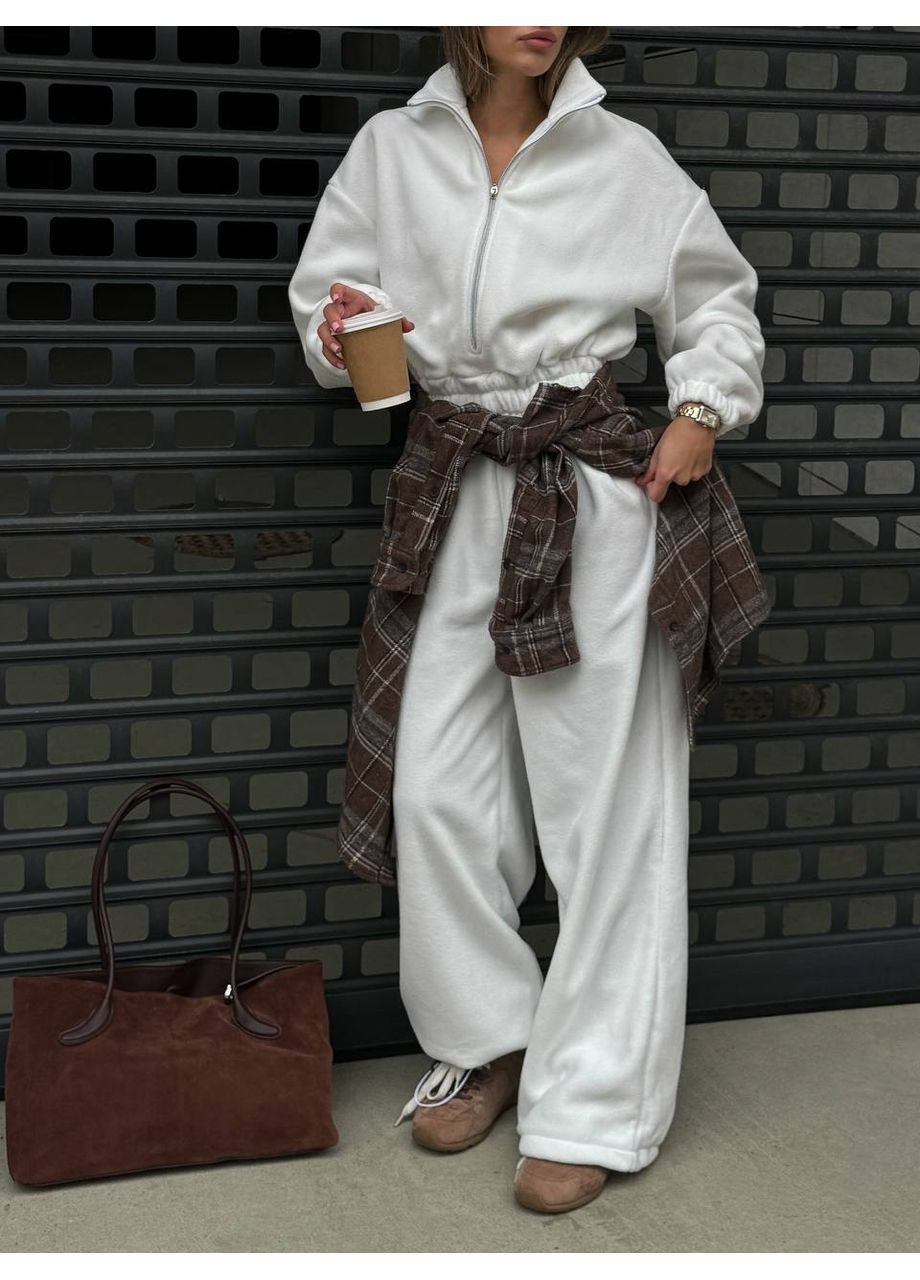 Комбінезон з теплого флісу Vakko однотонний молочний спортивний, повсякденний, кежуал фліс