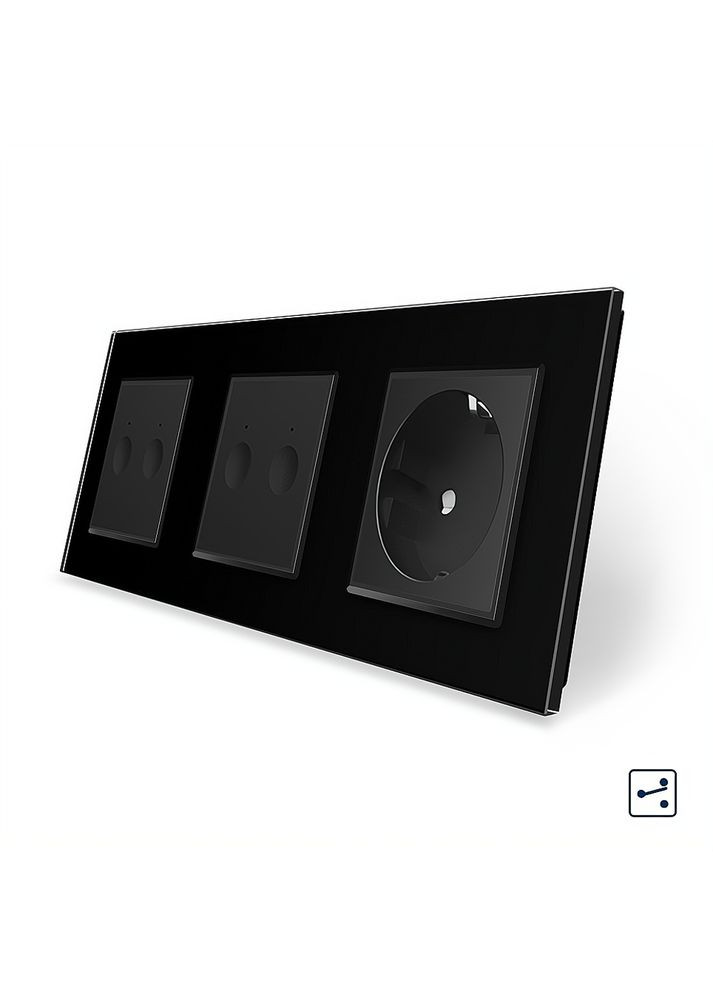 Сенсорний прохідний/перехресний вимикач Sense 4 сенсора (2-2) 1 розетка чорний скло (VL-C7FC2S/FC2S/FCTC16A-6BP) Livolo (370970358)