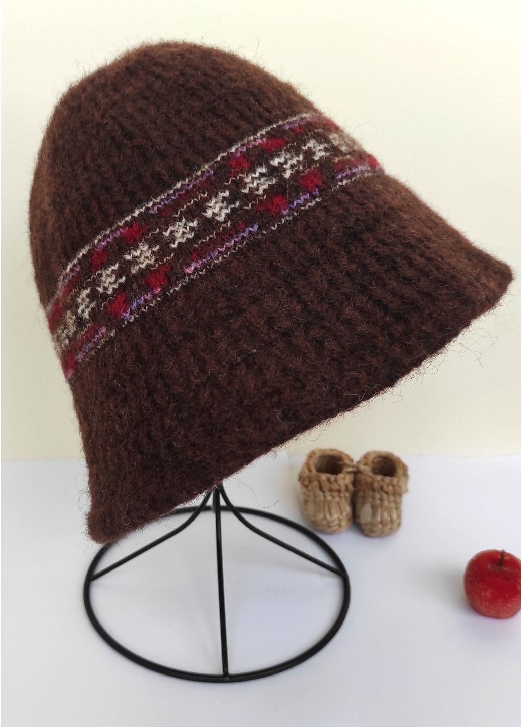 Вязаная Зимняя Шапка Теплая Панама Шерстяная Шляпа для Женщин в Ретро Стили с Орнаментом 55-59 см No Brand в'язана шапка панама (365301162)