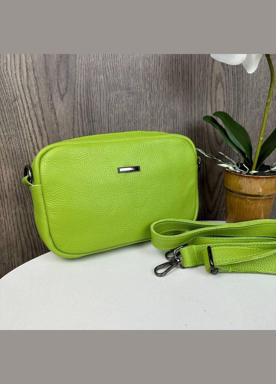 Кожаная мини сумочка на плечо с молнией и металлической фурнитурой салатовая (sku_1595С) No Brand (330576731)