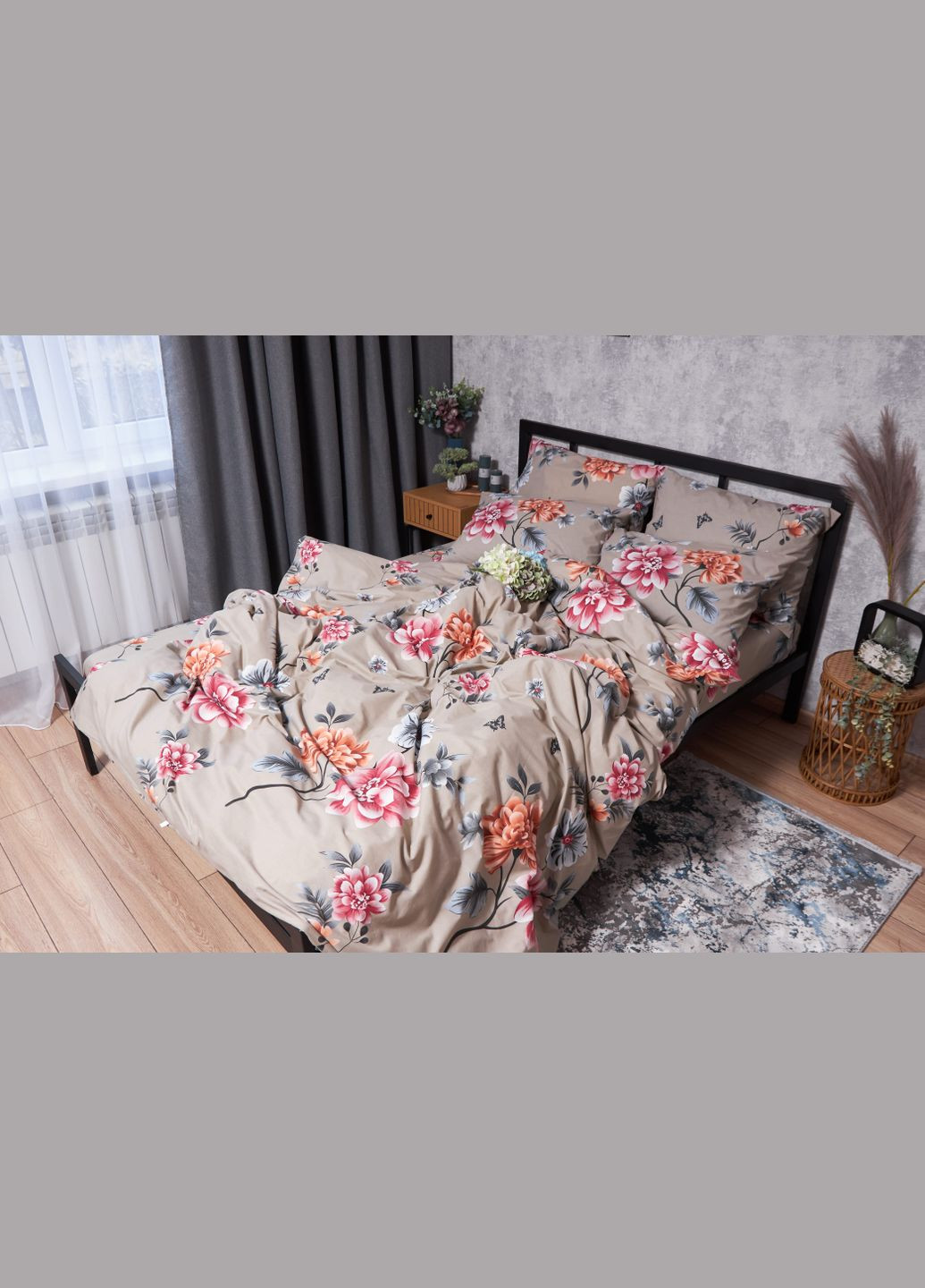 Комплект постільної білизни Бязь Gold Люкс «» King Size 220x240 наволочки 2х40х60 (MS-820001878) Moon&Star Peony Brown (285717925)