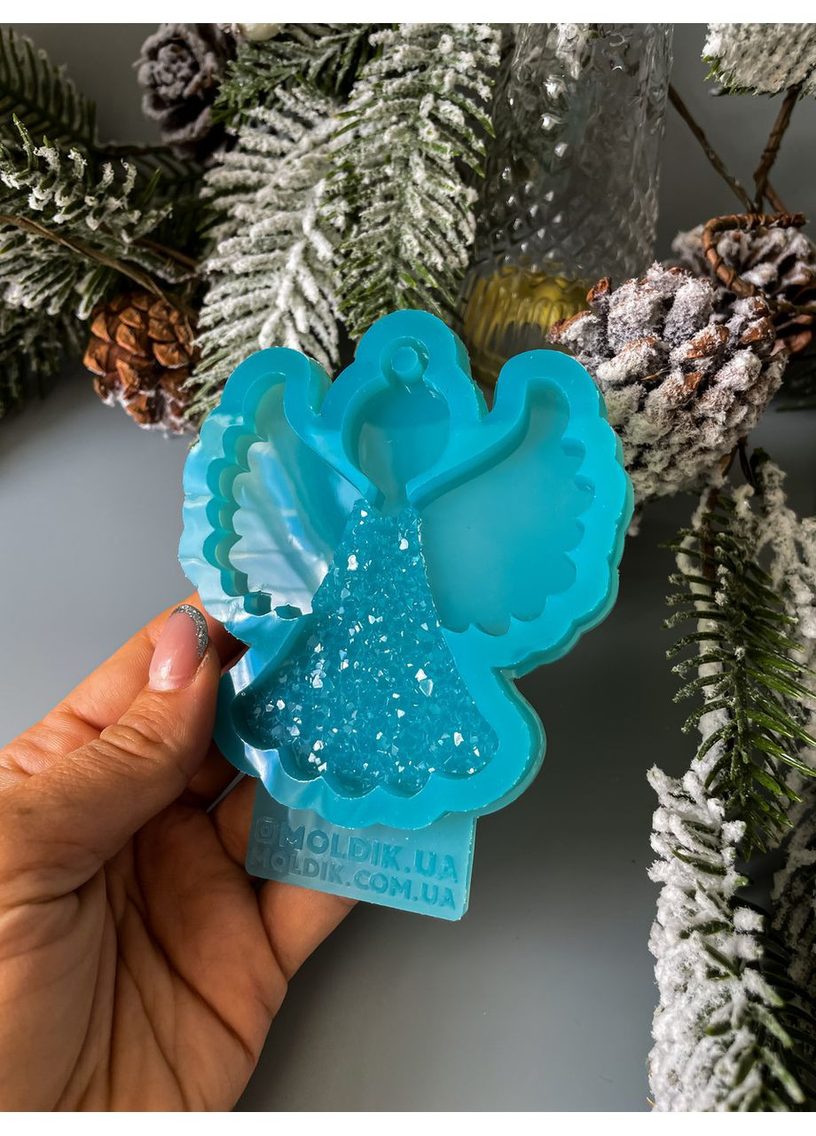 Молд Янгол у кристалічній сукні форма для новорічних іграшок на ялинку силіконова форма для епоксидної смоли No Brand (370566592)