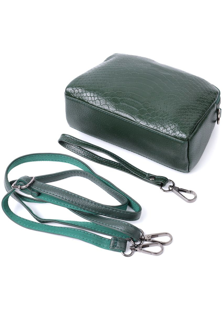 Жіноча компактна сумка на два відділення з натуральної шкіри 22802 Зелений Vintage (329197934)
