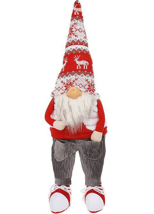 Іграшка м'яка "Сидячий Гном у сірих штанах та в новорічному ковпаку" 58см BonaDi (329899127)