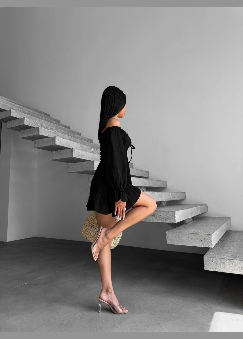 Черное легкое платье🔝🥰 Luna с цветочным принтом