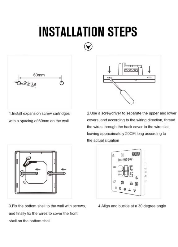 Розумний програмований сенсорний термостат K6H (3A) (Без WIFI) для водяних систем опалення EARU (307802649)