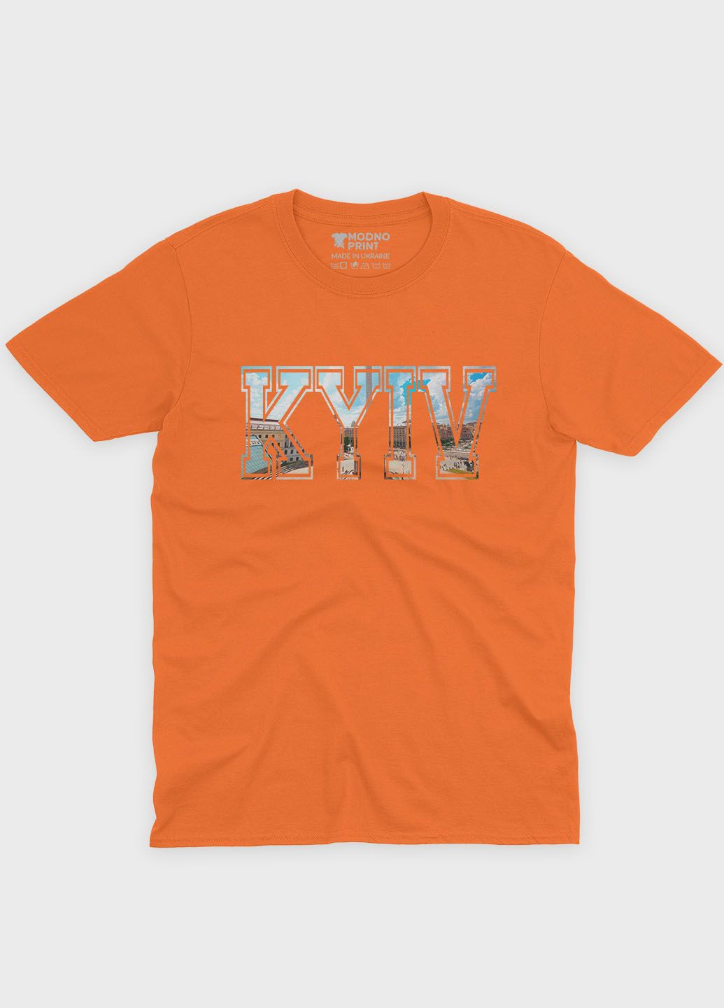 Оранжевая мужская футболка с патриотическим принтом киев (ts001-3-ora-005-1-067) Modno